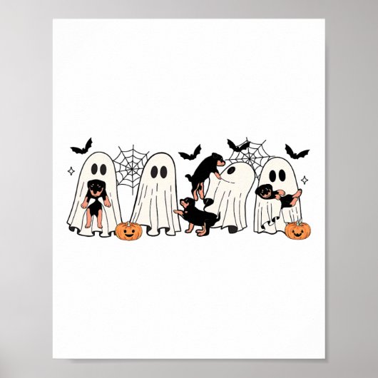 可愛い幽霊犬の犬の恋人の男性の女性の子供のハロウィーン ポスター (正面)