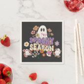 可愛い幽霊花付きハロウィンペーパーナプキン スタンダードカクテルナプキン (インサイチュ)