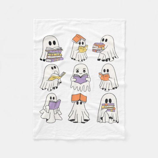 可愛い幽霊読の本おかしなハロウィーンの本の値リスト フリースブランケット (正面)