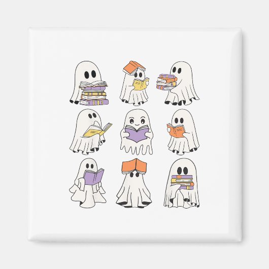 可愛い幽霊読の本おかしなハロウィーンの本の値リスト マグネット (正面)