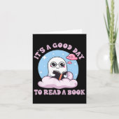 可愛い幽霊読の本の司書ハロウィーンティーシュ カード (正面)