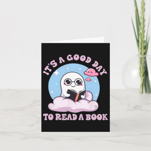 可愛い幽霊読の本の司書ハロウィーンティーシュ カード (正面)