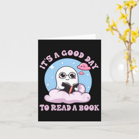 可愛い幽霊読の本の司書ハロウィーンティーシュ カード (黄色い花)