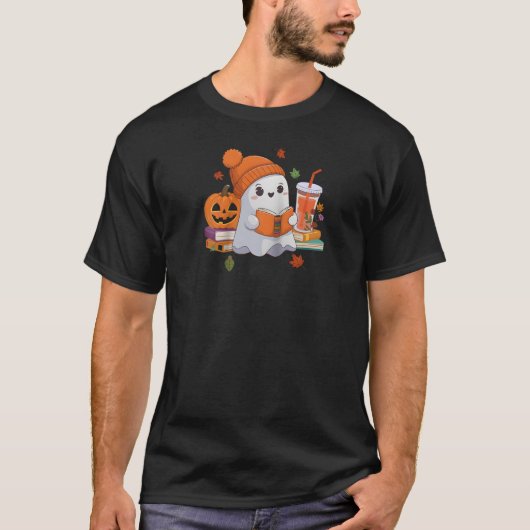 可愛い幽霊読の本ハロウィーンコーヒーラバーズRa Tシャツ (正面)