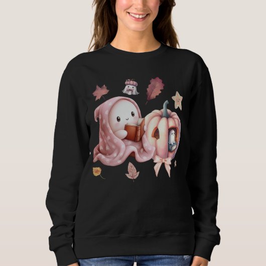 可愛い幽霊読の本先生ハロウィーン愛好家 スウェットシャツ (正面)