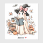 可愛い幽霊読の本好きハロウィーン幽霊 シール (シート)