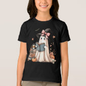 可愛い幽霊読の本好きハロウィーン幽霊 トライブレンドＴシャツ (正面)