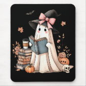 可愛い幽霊読の本好きハロウィーン幽霊 マウスパッド (正面)
