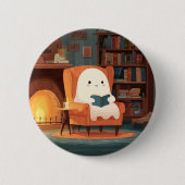 可愛い幽霊読ズバイザコージーな暖炉 – ボタン 缶バッジ (正面)