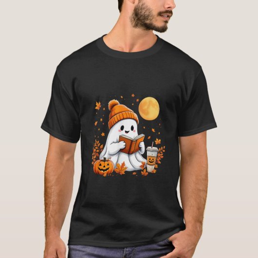可愛い幽霊読ズブックハロウィーン秋秋ゴス Tシャツ (正面)