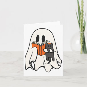 可愛い幽霊読猫のブックシー不気味ズンハロウィー カード