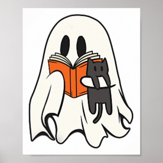 可愛い幽霊読猫のブックシー不気味ズンハロウィー ポスター (正面)