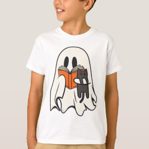 可愛い幽霊読猫のブックシー不気味ズンハロウィー Tシャツ