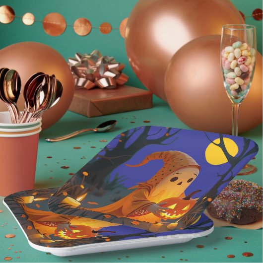 可愛い幽霊運がカボチャのカボチャ ペーパープレート (複数)