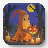 可愛い幽霊運がカボチャのカボチャ ペーパープレート (正面)