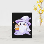可愛い幽霊飲みコーヒーカップルハロウィーンコーヒー カード (黄色い花)