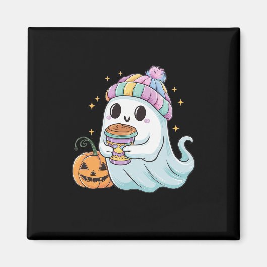 可愛い幽霊飲みコーヒーハロウィンアイスコーヒーWo マグネット (正面)