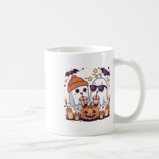 可愛い幽霊飲みコーヒー面白いハロウィーンの衣装 コーヒーマグカップ (右)