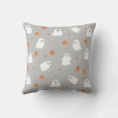 可愛い幽霊&パンプキングレーハロウィーンパターン クッション (裏面)