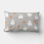 可愛い幽霊&パンプキングレーハロウィーンパターン ランバークッション (正面)