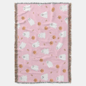 可愛い幽霊&パンプキンピンクハロウィーンパターン スローブランケット (正面縦)