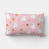 可愛い幽霊&パンプキンピンクハロウィーンパターン ランバークッション (裏面)