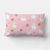 可愛い幽霊&パンプキンピンクハロウィーンパターン ランバークッション (正面)