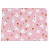 可愛い幽霊&パンプキンピンクハロウィーンパターン ラージペーパーバッグ (正面)