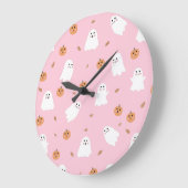 可愛い幽霊&パンプキンピンクハロウィーンパターン ラージ壁時計 (傾斜)