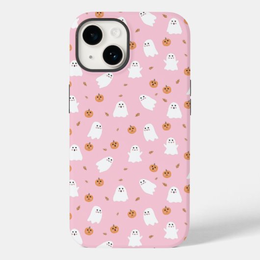 可愛い幽霊&パンプキンピンクハロウィーンパターン Case-Mate iPhoneケース (裏面)