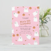 可愛い幽霊&パンプキンピンクハロウィーン誕生日パーティー 招待状 (スタンド正面)