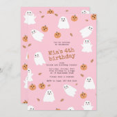 可愛い幽霊&パンプキンピンクハロウィーン誕生日パーティー 招待状 (正面/裏面)