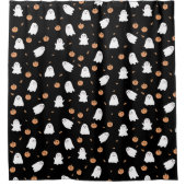 可愛い幽霊&パンプキンブラックハロウィーンパターン シャワーカーテン (正面)