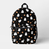 可愛い幽霊&パンプキンブラックハロウィーンパターン プリントバックパック (正面)