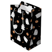 可愛い幽霊&パンプキンブラックハロウィーンパターン ミディアムペーパーバッグ (裏面アングル)