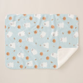 可愛い幽霊&パンプキンブルーハロウィーンパターン シェルパブランケット (正面(横))