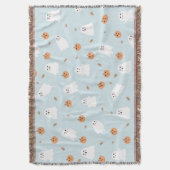 可愛い幽霊&パンプキンブルーハロウィーンパターン スローブランケット (正面縦)