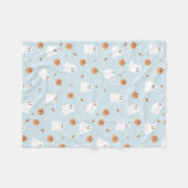 可愛い幽霊&パンプキンブルーハロウィーンパターン フリースブランケット (正面(横))