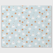 可愛い幽霊&パンプキンブルーハロウィーンパターン ラッピングペーパー (フラット)