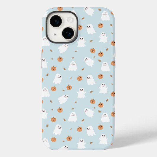 可愛い幽霊&パンプキンブルーハロウィーンパターン Case-Mate iPhoneケース (裏面)