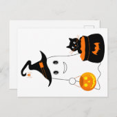 可愛い幽霊、黒猫ハロウィ祝ン付き ポストカード (正面/裏面)