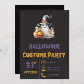 可愛い幽霊Jack-O'ランタンブラックハロウィーン 招待状 (正面/裏面)