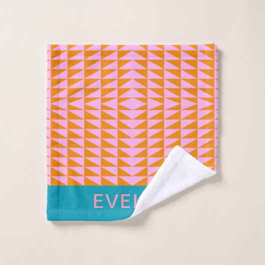可愛い幾何学模様ピンクターコイズ パーソナライズされた バスタオルセット (ウォッシュタオル)