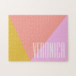 可愛い幾何学的カラーブロックコーラルピンクパーソナライズされた ジグソーパズル<br><div class="desc">キュート幾何学模様ブロックコーラルピンクパーソナライズされたネームパズル</div>