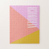 可愛い幾何学的カラーブロックコーラルピンクパーソナライズされた ジグソーパズル (縦)