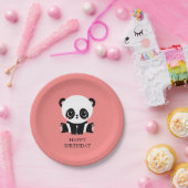 可愛い座りパンダパーソナライズされたサーモン ペーパープレート (パーティー)