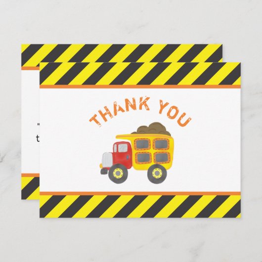 可愛い建築バースデーパーティーダンプトラック サンキューカード (正面/裏面)