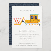 可愛い建築フォークリフトモノグラムベビーシャワー サンキューカード (正面/裏面)