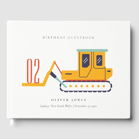 可愛い建築フォークリフト任意の年齢誕生日 ゲストブック (正面)