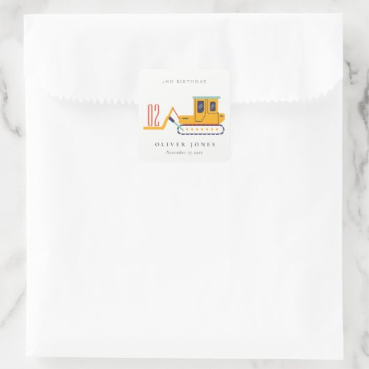 可愛い建築フォークリフト任意の年齢誕生日 スクエアシール (バッグ)